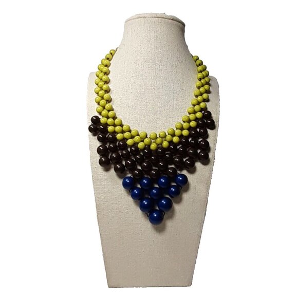 Collar Bib Necklace Beaded Purple Green Grape Blueberry Like Style Beads 14" - Picture 3 of 8